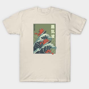 Retro Surfing Dragons on Great Wave T-Shirt